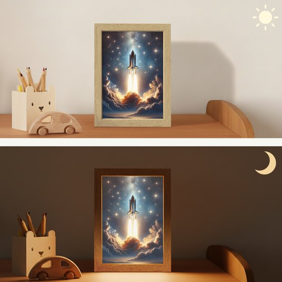 Nachtlampje 15x20 cm - Kinder lampje - Ruimtevaart - Raket - Space - Sterren - Tafellamp kinderkamer - Slaapkamer lamp - Bedlamp kinderen - Kinderlampje stopcontact - Wandlamp babykamer - Nachtlampjes van Merkloos — afbeelding 4
