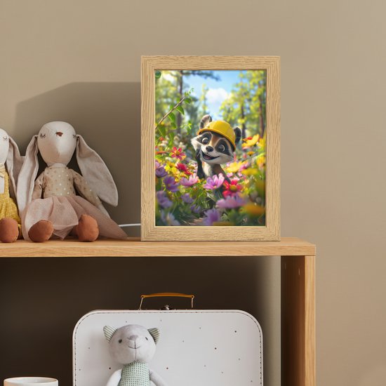 Nachtlampje 15x20 cm - Kinder lampje - Wasbeer - Natuur - Bloemen - Bouwhelm - Tafellamp kinderkamer - Slaapkamer lamp - Bedlamp kinderen - Kinderlampje stopcontact - Wandlamp babykamer - Nachtlampjes van OnlyWow — afbeelding 3
