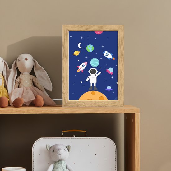 Nachtlampje 15x20 cm - Kinder lampje - Ruimte - Astronaut - Raket - Blauw - Tafellamp kinderkamer - Slaapkamer lamp - Bedlamp kinderen - Kinderlampje stopcontact - Wandlamp babykamer - Nachtlampjes van Merkloos — afbeelding 3