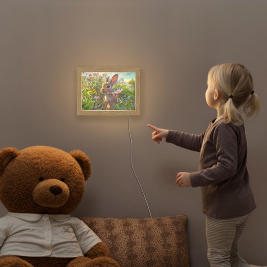 Nachtlampje 20x15 cm - Kinder lampje - Konijn - Dieren - Natuur - Tafellamp kinderkamer - Slaapkamer lamp - Bedlamp kinderen - Kinderlampje stopcontact - Wandlamp babykamer - Nachtlampjes van Merkloos — afbeelding 5