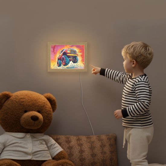 Nachtlampje 20x15 cm - Kinder lampje - Monstertruck - Auto - Jongens - Kleurrijk - Tafellamp kinderkamer - Slaapkamer lamp - Bedlamp kinderen - Kinderlampje stopcontact - Wandlamp babykamer - Nachtlampjes van Merkloos — afbeelding 5