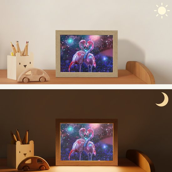 Nachtlampje 20x15 cm - Kinder lampje - Flamingo's - Dieren - Ruimte - Galaxy - Tafellamp kinderkamer - Slaapkamer lamp - Bedlamp kinderen - Kinderlampje stopcontact - Wandlamp babykamer - Nachtlampjes van Merkloos — afbeelding 4