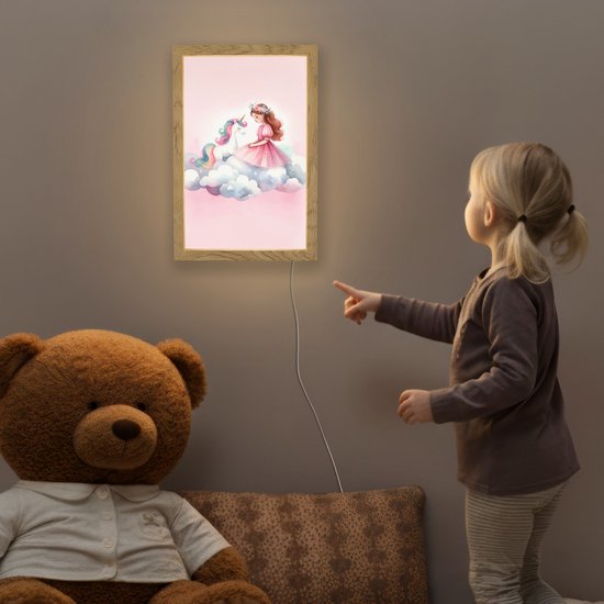 Nachtlampje 20x30 cm - Kinder lampje - Eenhoorn - Prinses - Unicorn - Roze - Wolken - Tafellamp kinderkamer - Slaapkamer lamp - Bedlamp kinderen - Kinderlampje stopcontact - Wandlamp babykamer - Nachtlampjes van Merkloos — afbeelding 5