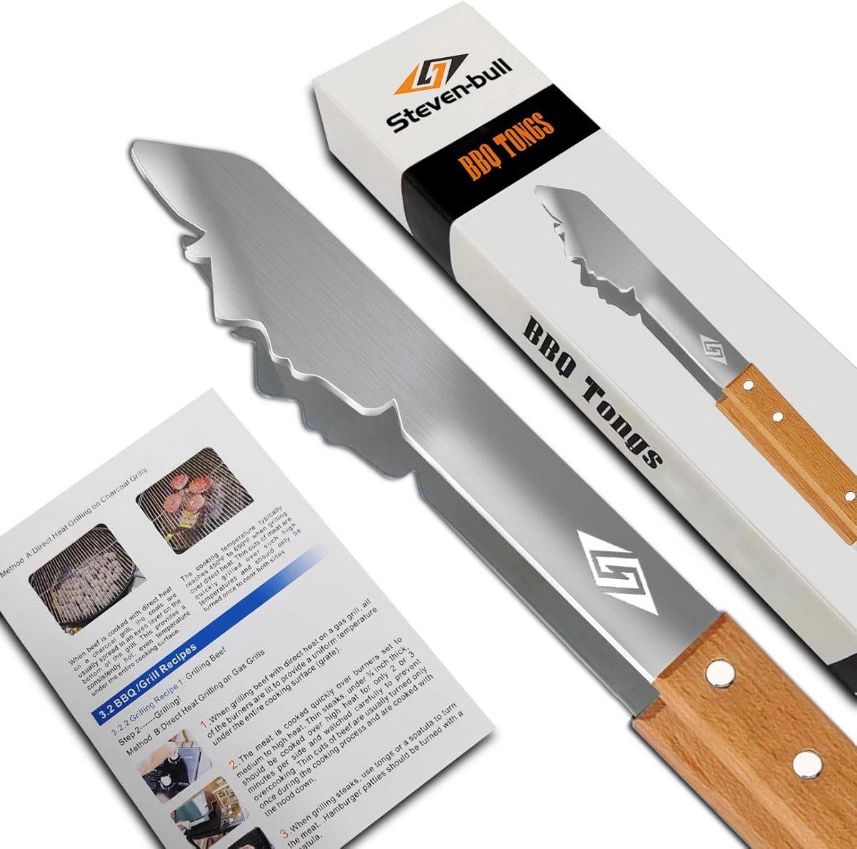 Barbecue Pliers with Wooden Handle - 43cm Long Grill Tool for Meat & Frits