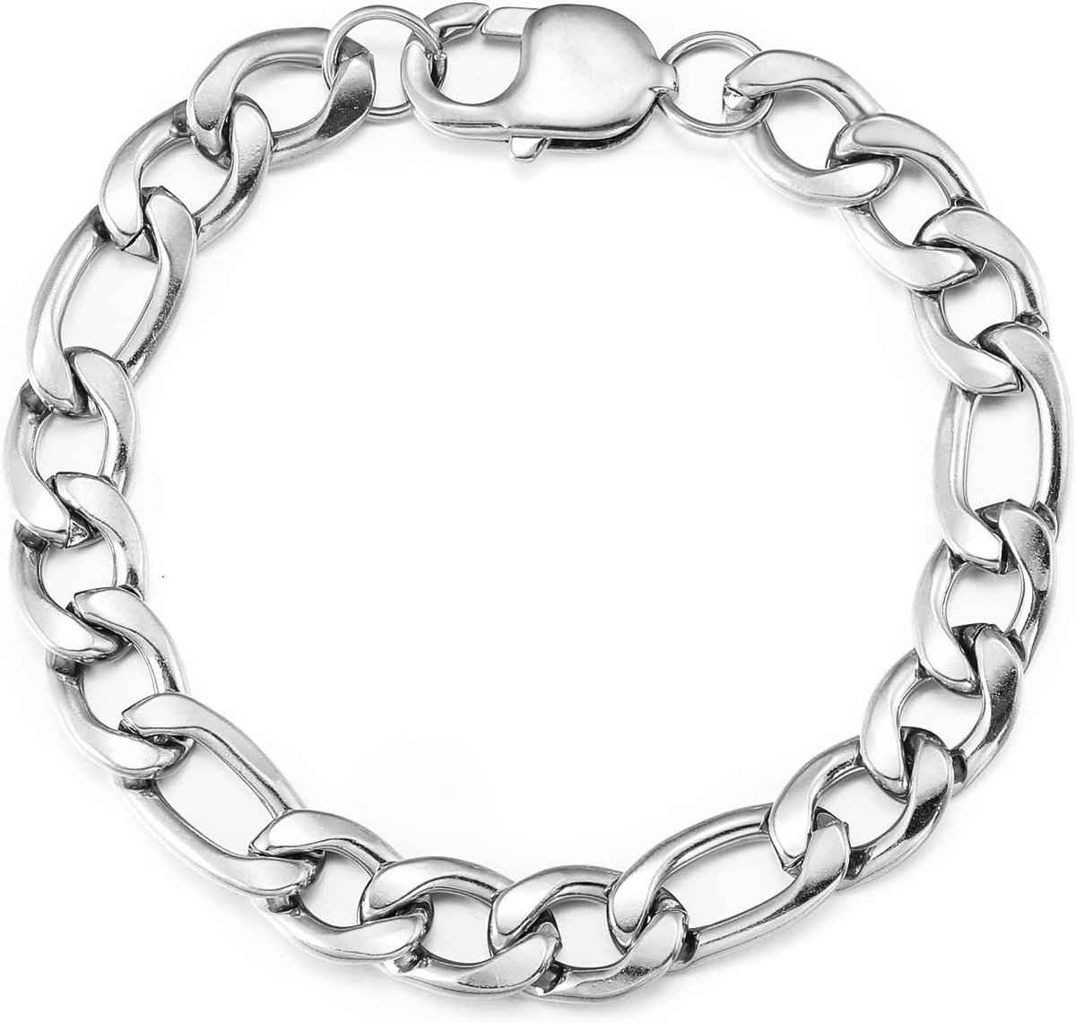 Stijlvolle Figaro Armband voor Heren - Roestvrij Staal, Zilver, Goud of Zwart - 9mm Schakelarmband