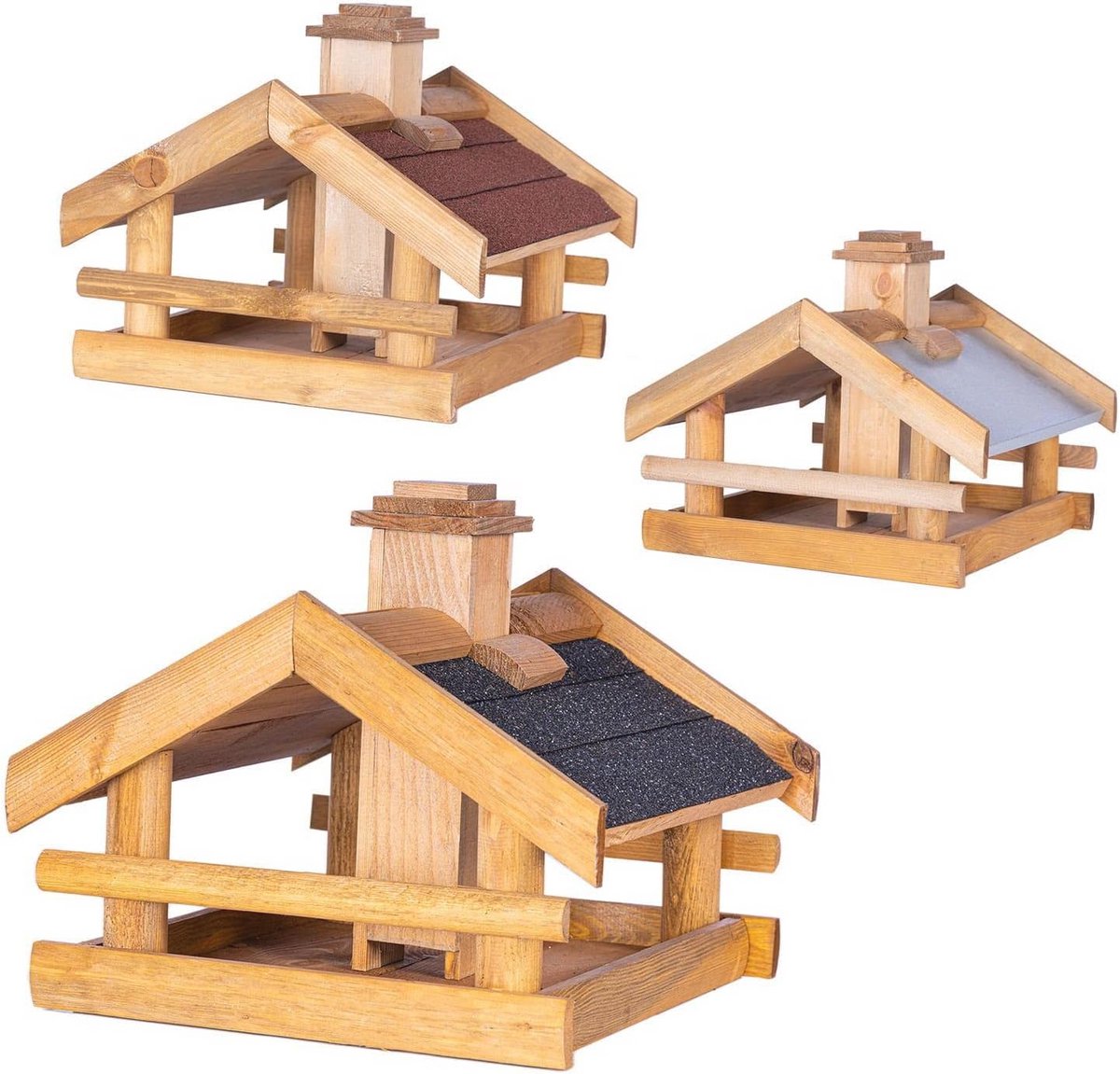 Houten Vogelhuis met Grijs Dak - Hangend of Neerzetbaar Vogelvoederhuis
