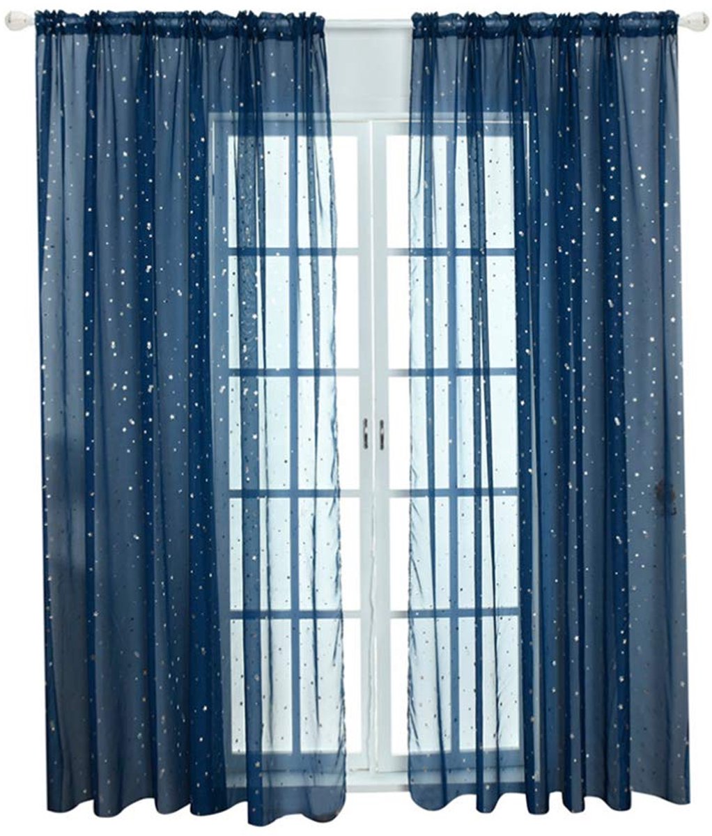 Unyqoos Transparant zilverkleurig gordijn met sterrenpatroon voor stijlvolle raamdecoratie Blauw