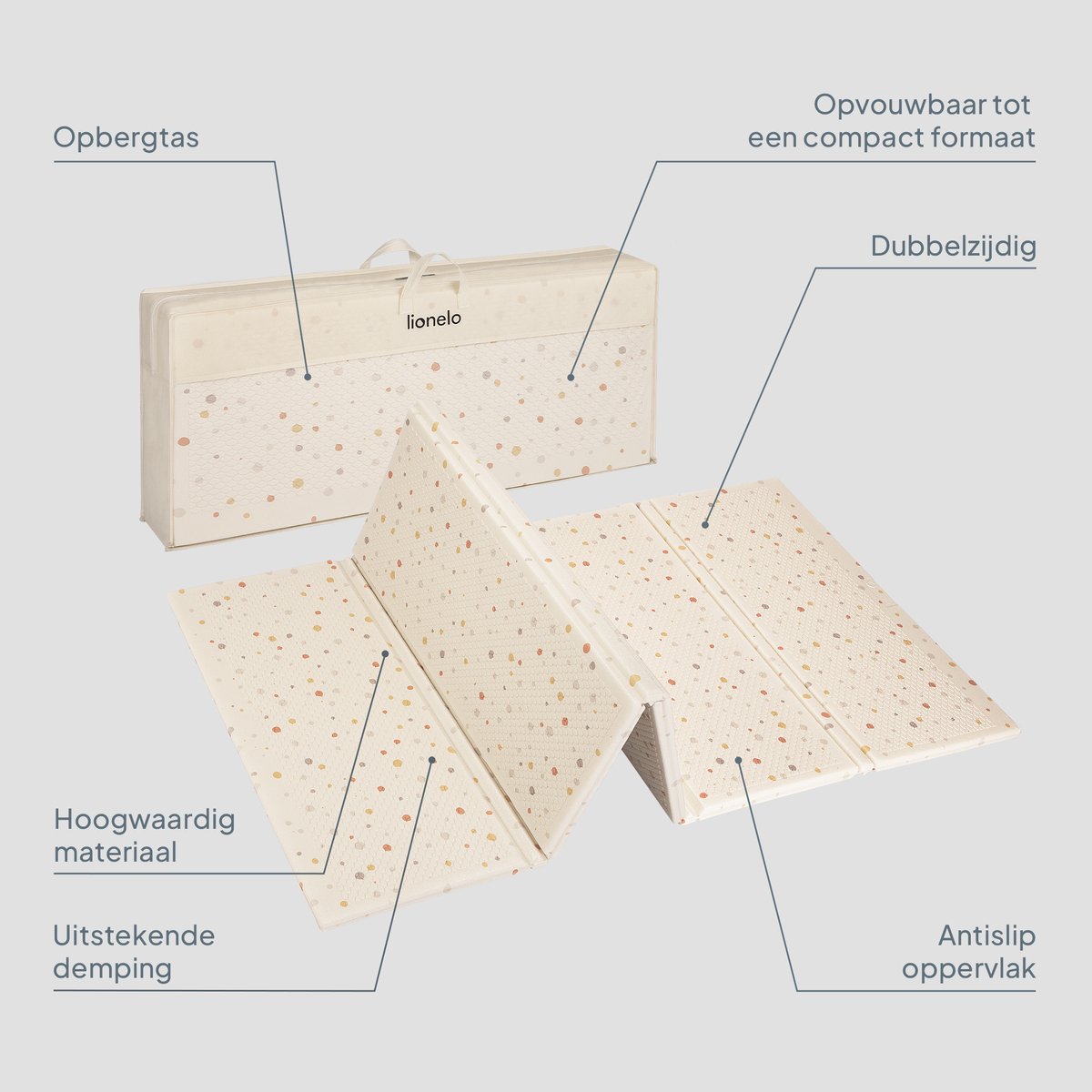 Lionelo Zora Speelmat Baby – Premium Foam Speelkleed 180×200×1.5 cm – Dikke Dubbelzijdige Kruipmat Antislip – Boho Beige Speeltapijt voor Woonkamer & Kinderkamer – Opvouwbaar + Opbergtas – Baby Speelgoed vanaf 0+ Maanden – Grote Speelmat voor Cadeau — afbeelding 13