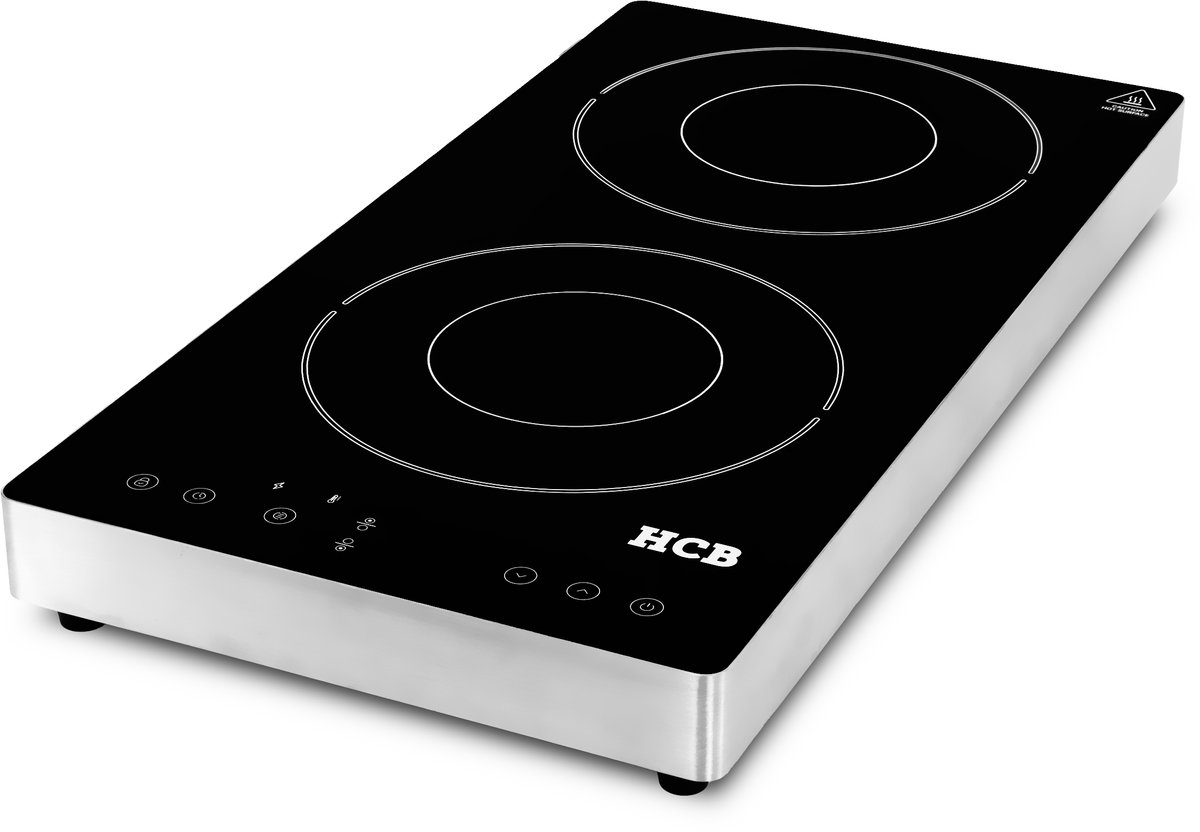 HCB® - Professionele Horeca Inductie kookplaat - 2 pitten - 3,5 kW - 230V - 2 pits Elektrische RVS / INOX kookpit - 58.1x29.9x6.4 cm (DxBxH) - 5 kg - 9199