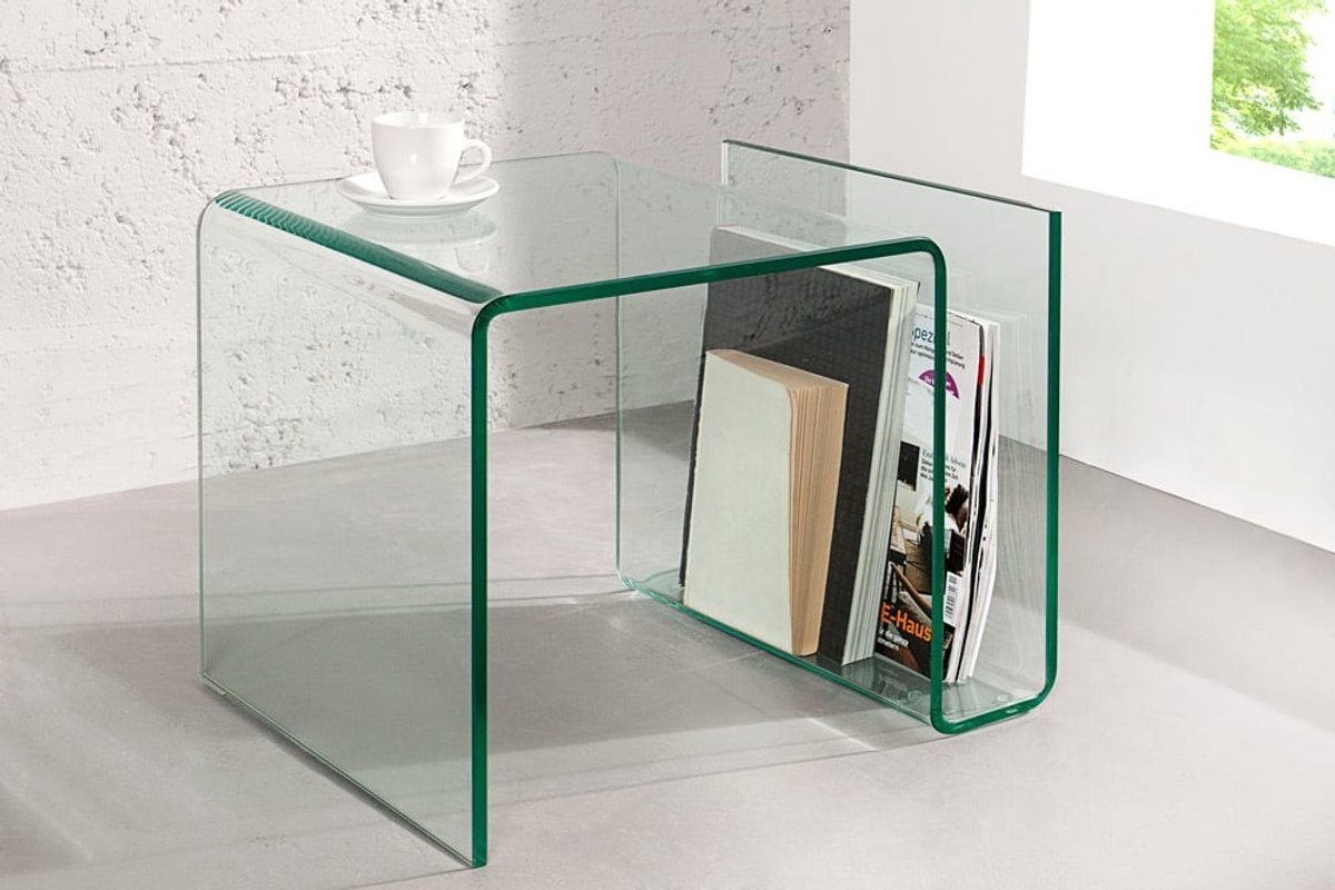 Invicta Interior Extravagante glazen salontafel FANTOME 50cm bijzettafel met opbergvak voor tijdschriften transparant - 22860 Zie omschrijving