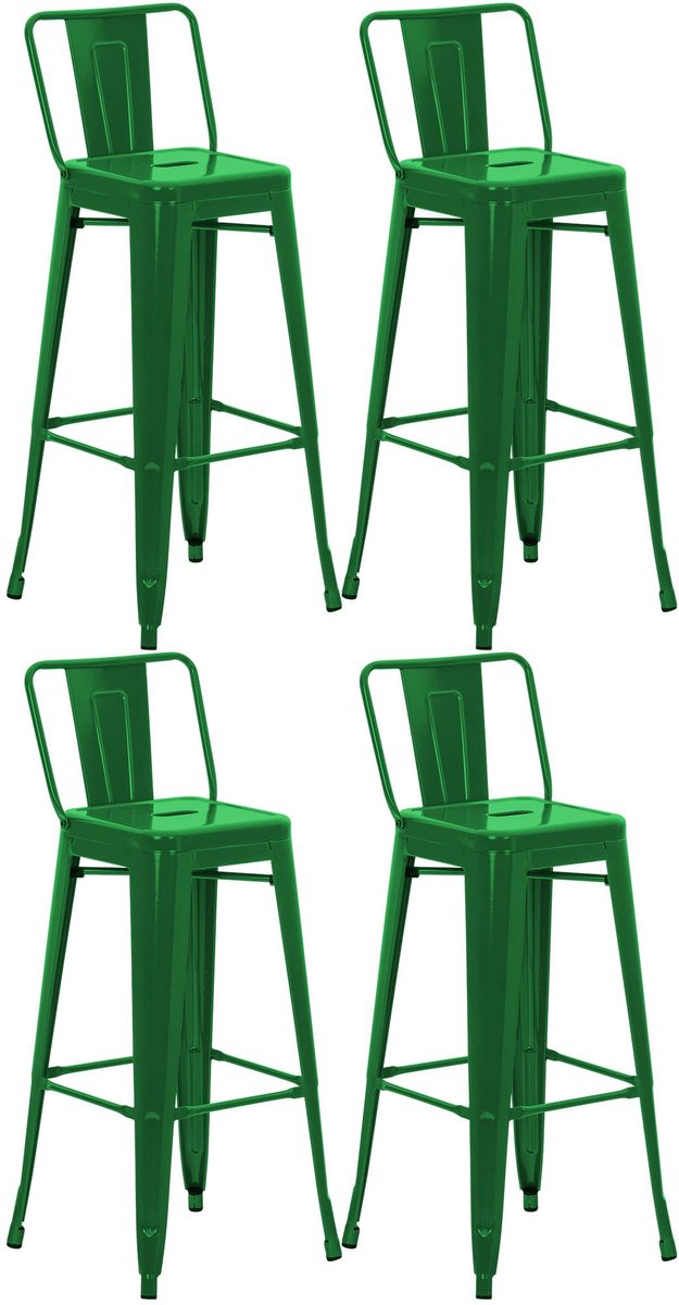 CLP Barkruk 4-delige set met rugleuning in industriële stijl Mason, met rugleuning groen