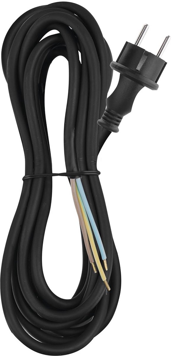 Rubberen aansluitkabel 5 m, 3 x 1,5 mm², voor hoge mechanische belasting, H07RN-F, zwart