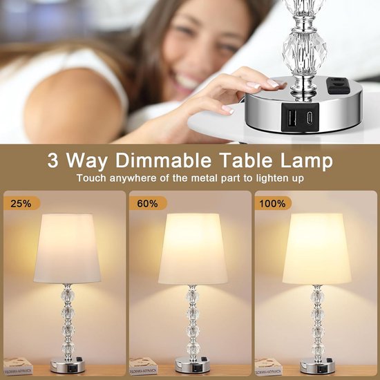 Modern Dimbaar Nachtlampje met USB-Oplaadpoorten - Set van 2 — afbeelding 2