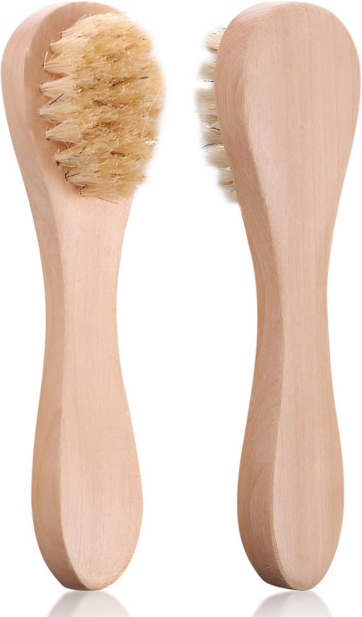Set van 2 Mini Droogborstels met Natuurlijk Haar voor Gezicht en Gevoelige Huid