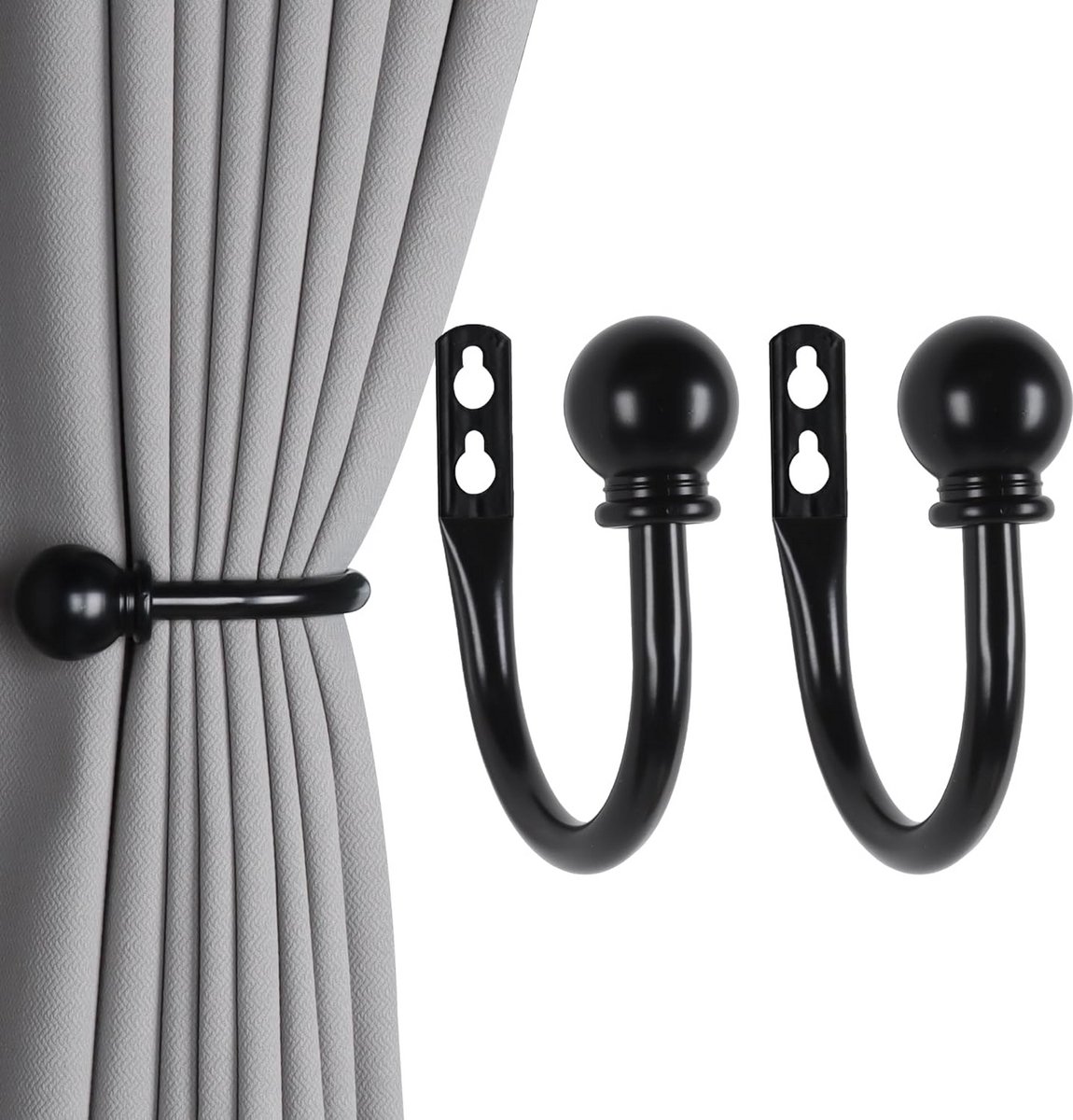 2x Gordijnhouders Zwart - Wandgemonteerde Gordijn Terughouders met U-Vormig Design
