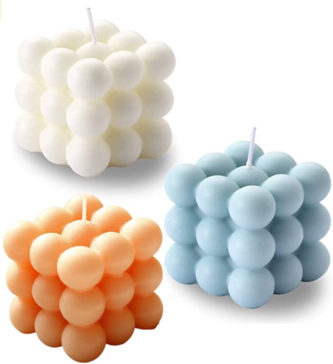 Bubble Candles-Cube Soja Wax Kaarsen - Handgemaakt - Set van 3 - Wit