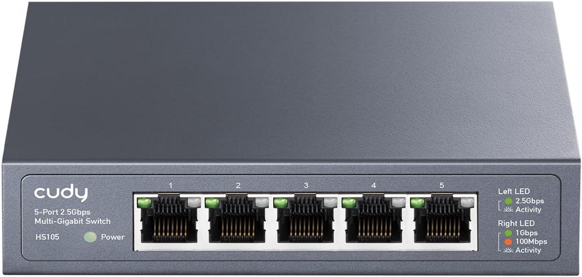 5-Poorts Multi-Gigabit Ethernet Switch 2.5 Gbit/s RJ45 voor Bureau of Wandmontage