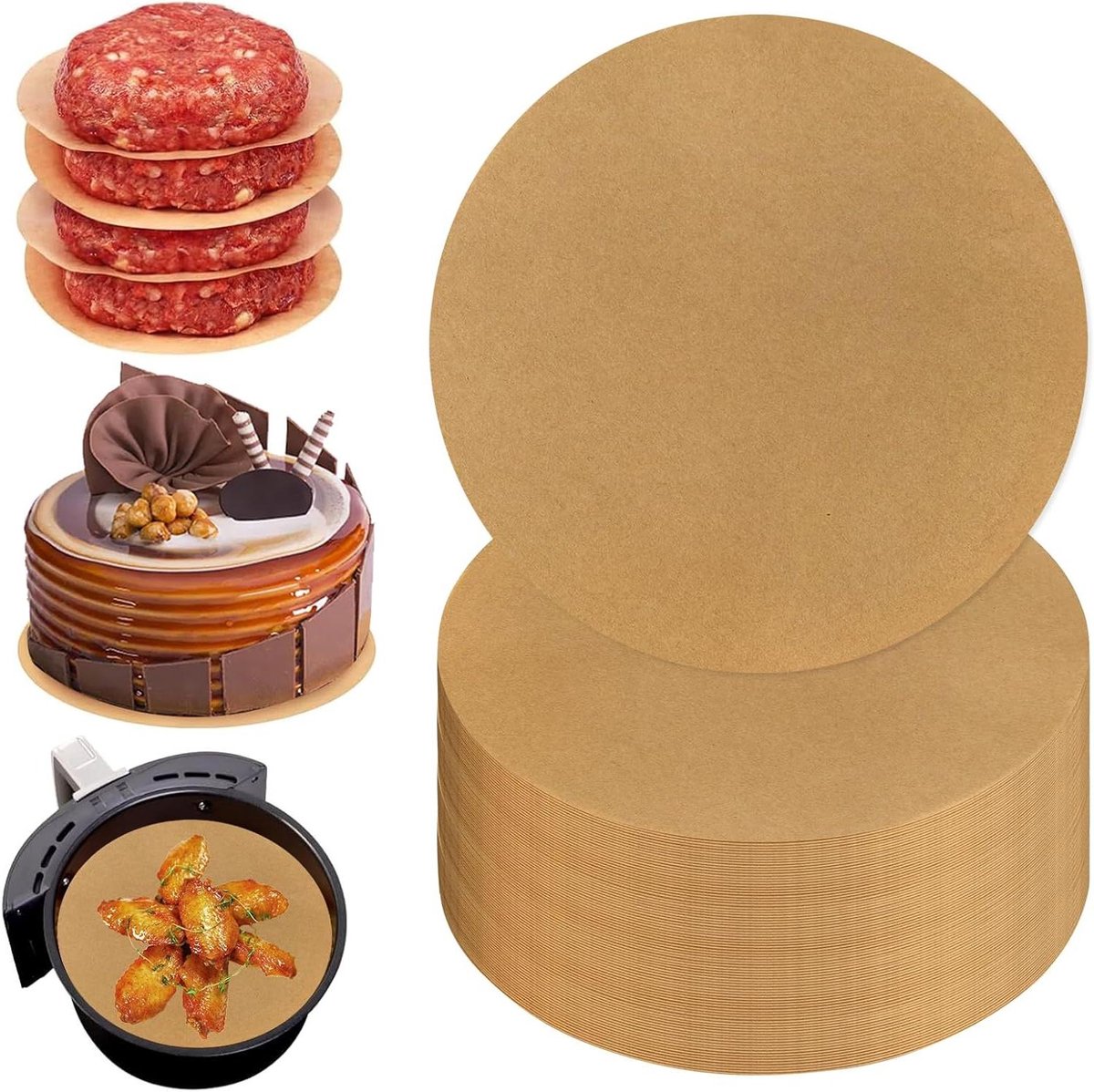 100x Rond Bakpapier voor Airfryer en Oven - 20 cm - Hittebestendig en Antiaanbak