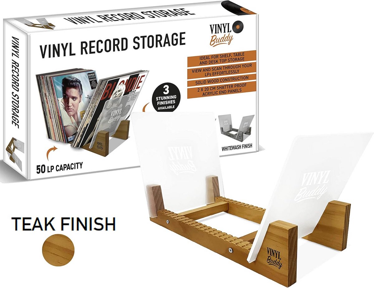 Vinylplatenopslag voor 50 LP's van Natuurlijk Hout met Acryl Panelen