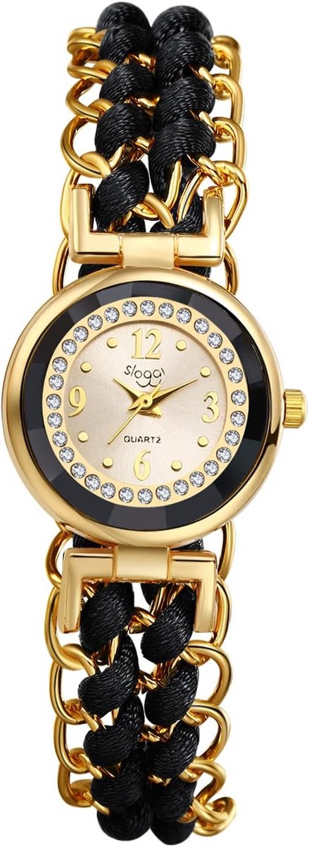 Dameshorloge Analoog Kwarts met Strass en Elastische Armband