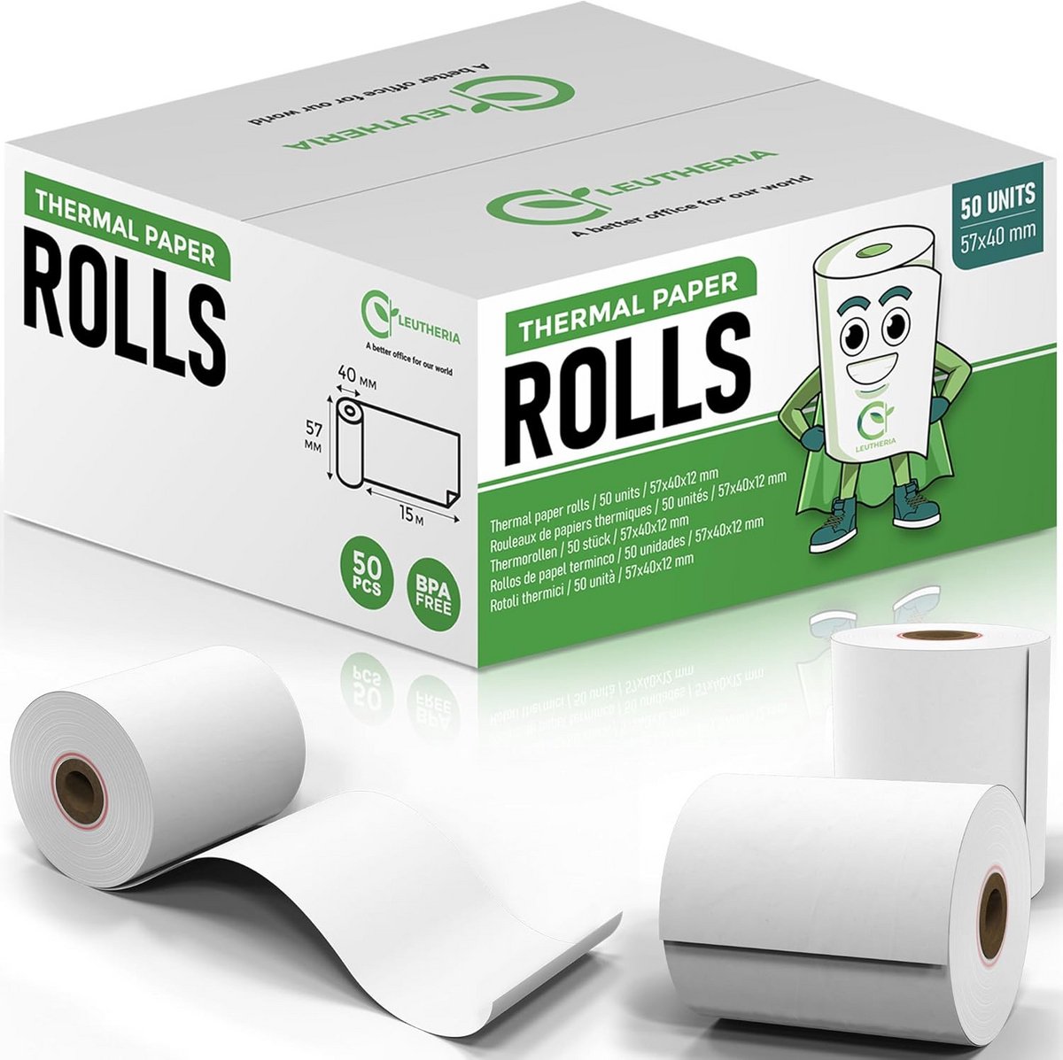 Thermische Papierrollen voor Betaalterminals - 50 Rollen 57x40x12mm 15M Lang - BPA-vrij