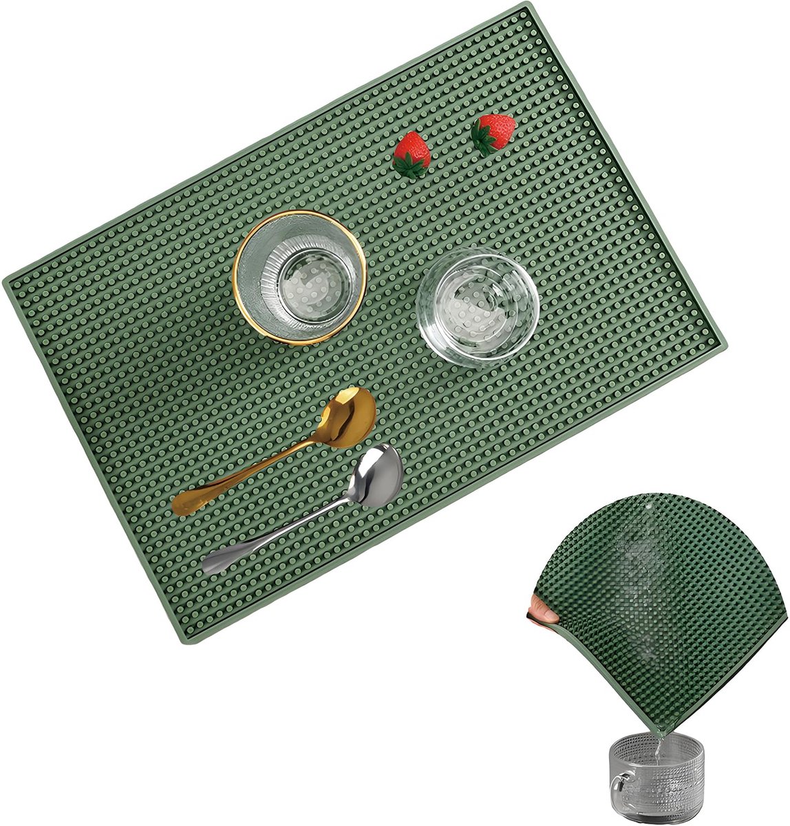 Unyqoos® Olijfgroene siliconen afdruipmat voor keuken, bar en restaurant