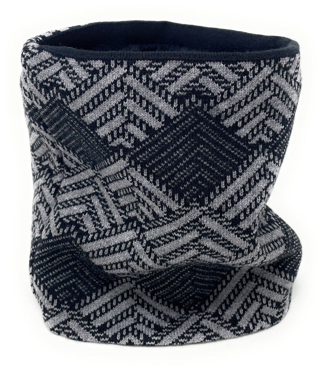Buff – Warme Winter Nekwarmer – Dubbele Lagen Colsjaal – Unisex Tube Sjaal – One Size - Zwart Grijs Patroon 04