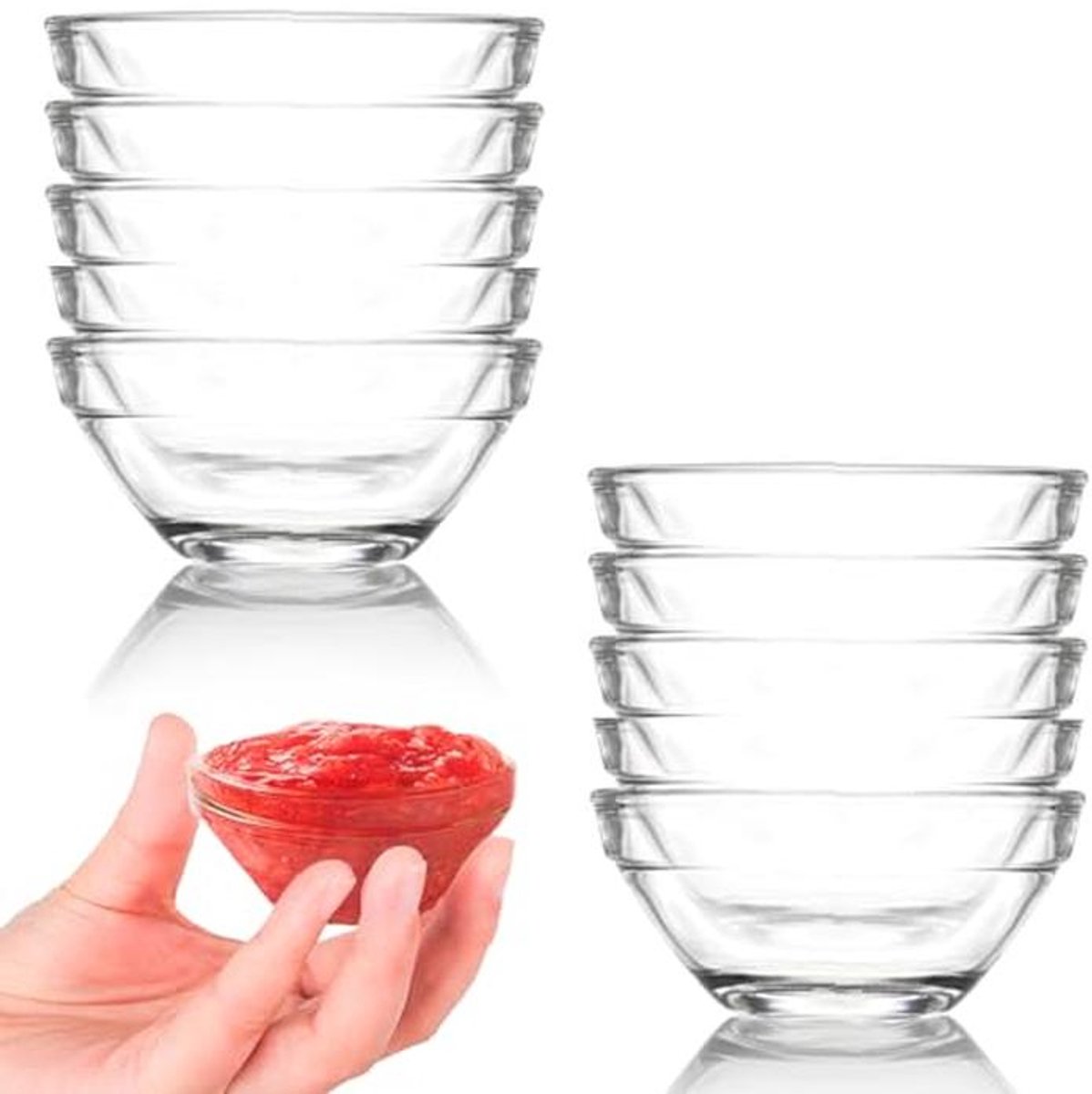 Mini Glazen Dipschalen - Set van 10 Herbruikbare Kommetjes voor Snacks, Tapas, en Desserts
