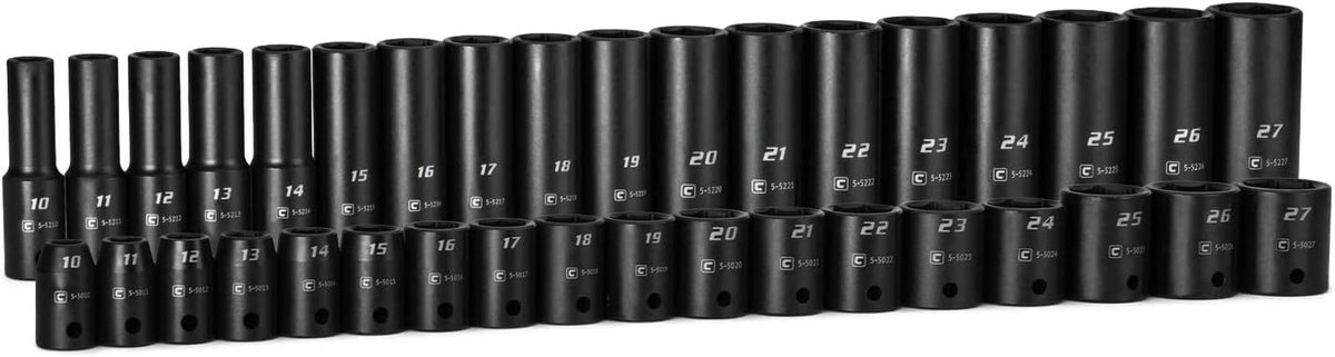 Diepe en ondiepe slagdopset 1/2 inch - 36-delig, metrisch, 10-27 mm