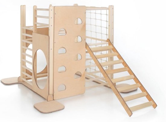 WICKEY Speeltoestel Voor Tuin GIANT Fortress G-Force, Houten Speeltuig Klimtoren Met Schommel En Rvs Glijbaan, Speelhuis Voor Kinderen 4250533925950