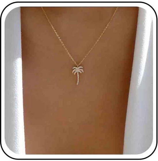 Collier Ras du Cou Tropical avec Palmes en Cristal et Strass pour Femmes