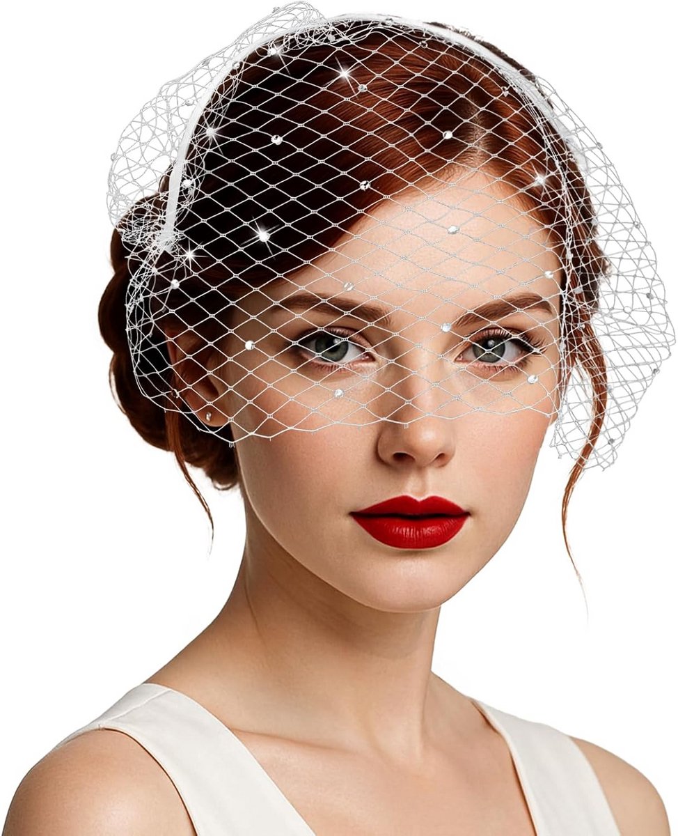 Elegante Witte Sluier Hoofdband voor Vrouwen