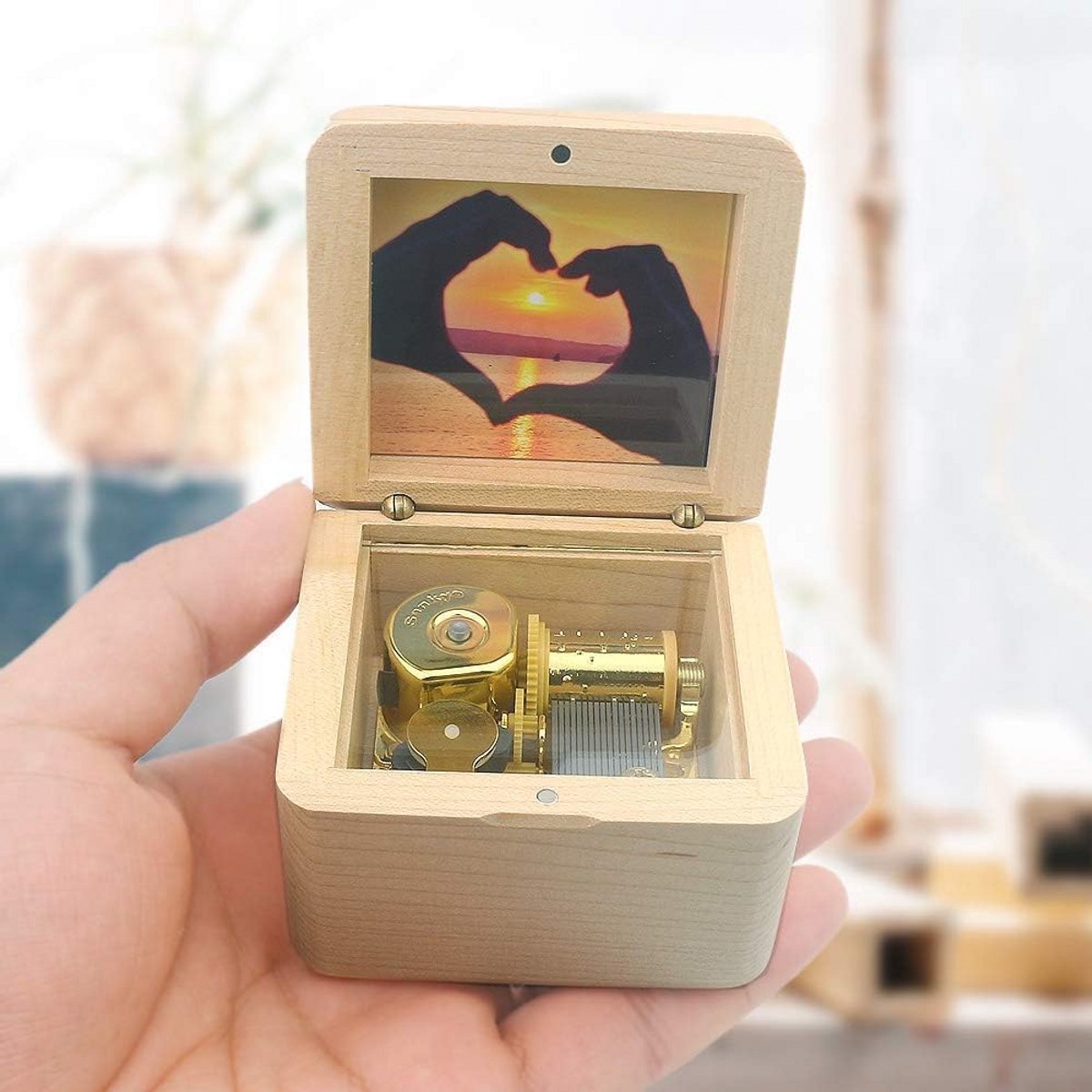 Houten muziekdoos met foto en melodie voor speciale gelegenheden
