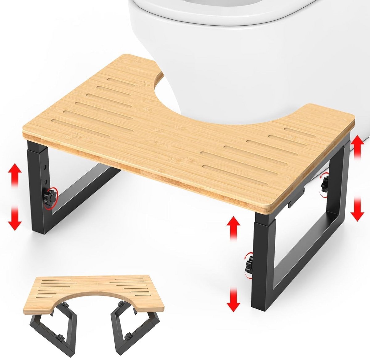 Opvouwbare Bamboe Toiletkruk met Verstelbare Hoogtes - Stevige Potjeskruk voor Kinderen en Volwassenen