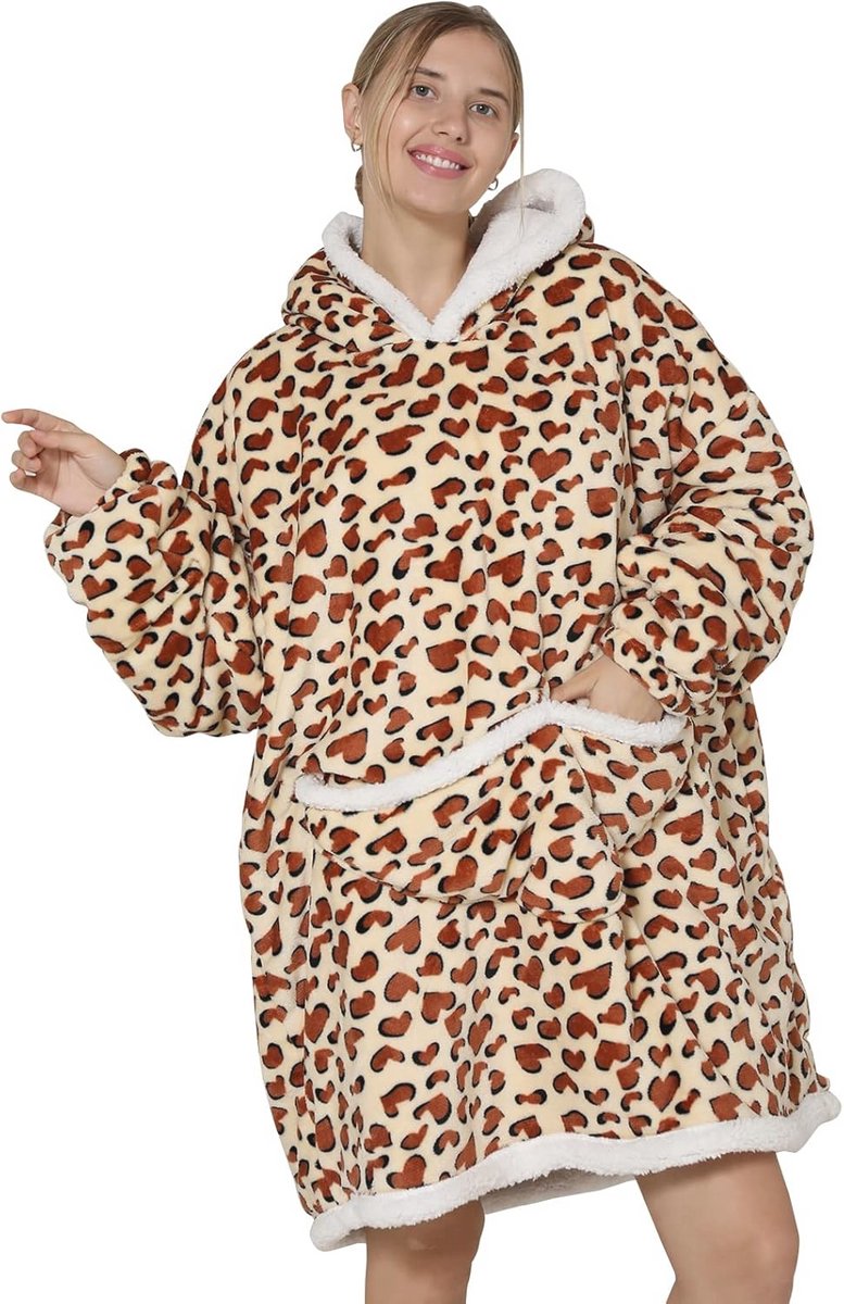 Oversized Hoodie Deken met Grote Zak - Comfortabele Sherpa Fleece Deken voor Dames, Heren en Tieners