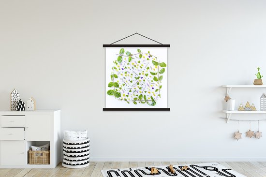 Fleurs et feuilles botaniques typiques sur fond gris poster scolaire lattes plates noir 120x120 cm - Tirage photo sur poster textielposter (décoration murale salon / chambre)