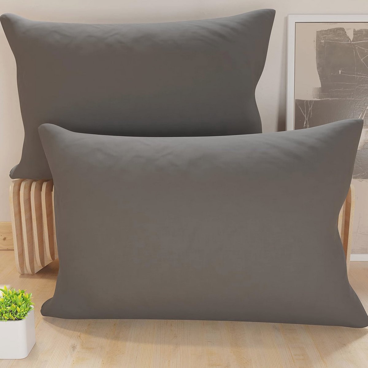 Effen Donkergrijze Kussenslopen 70 x 40 cm - Set van 2, 100% Microvezel, Hypoallergeen
