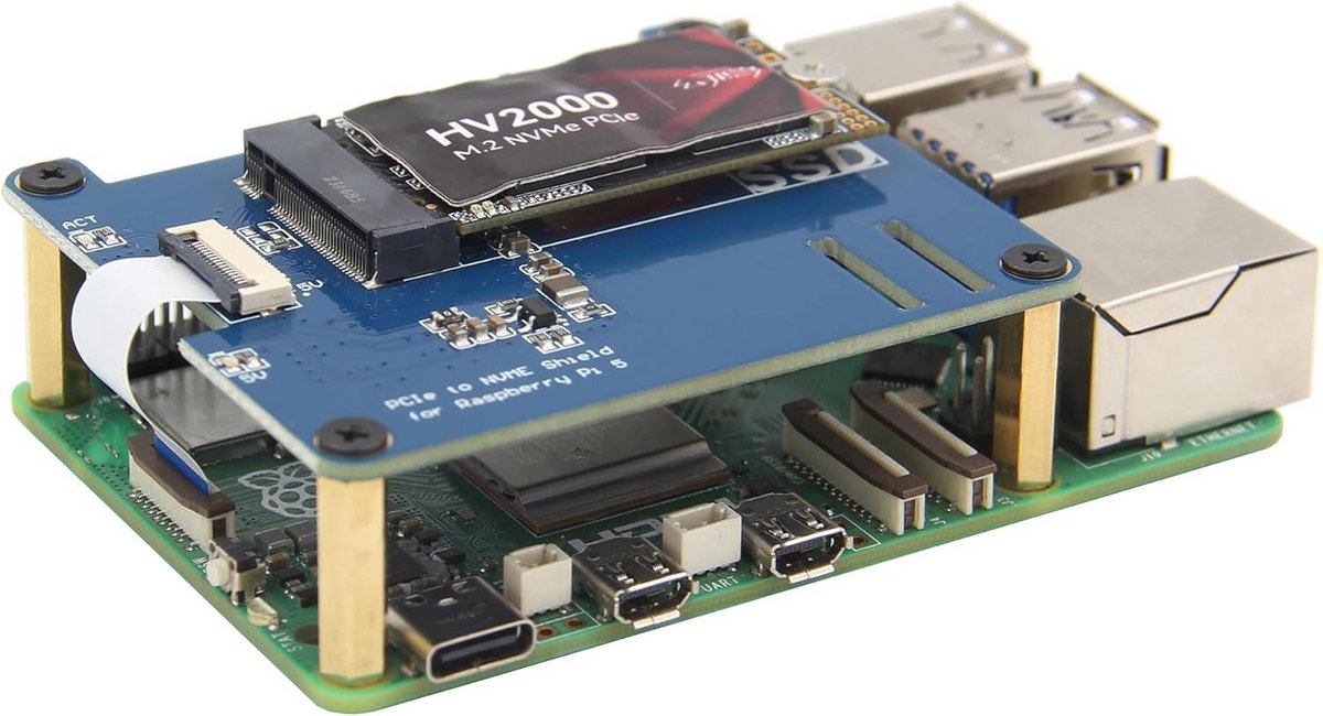 PCIe M.2 NVMe SSD Uitbreidingskaart voor Raspberry Pi 5 - Snelle Opslagmodule