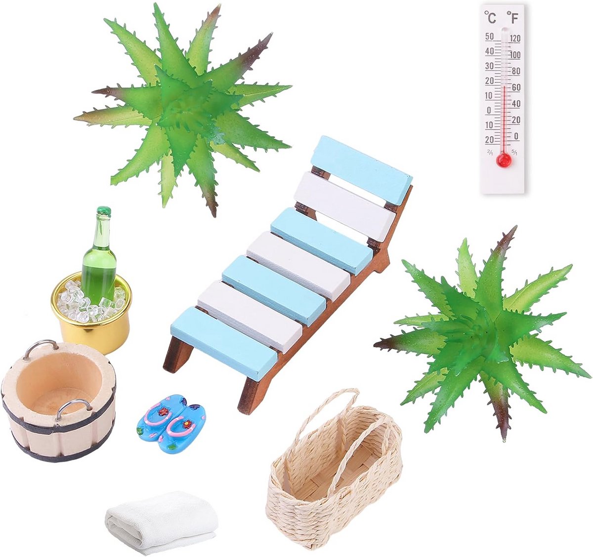 Miniatuur sauna decoratie set met 11 wellness accessoires