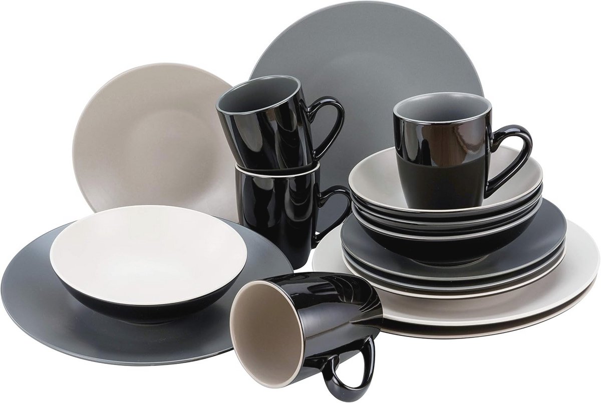 Combinatieset 16-delig Aardewerk - Modern Servies in Diverse Kleuren