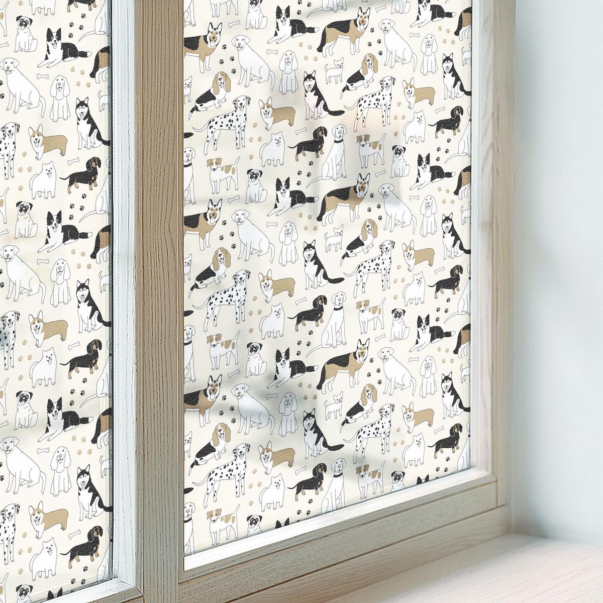 Coloray Privacy Folie Raam - Hondenpatronen Anti inkijk Folie - 50x100 cm - Beige Privacy Folie Raam - Raamfolie Tegen inkijk Glas in Lood - Voor de kinderkamer, voor de gang, voor de jeugdkamer - Raamfolie Zonwering
