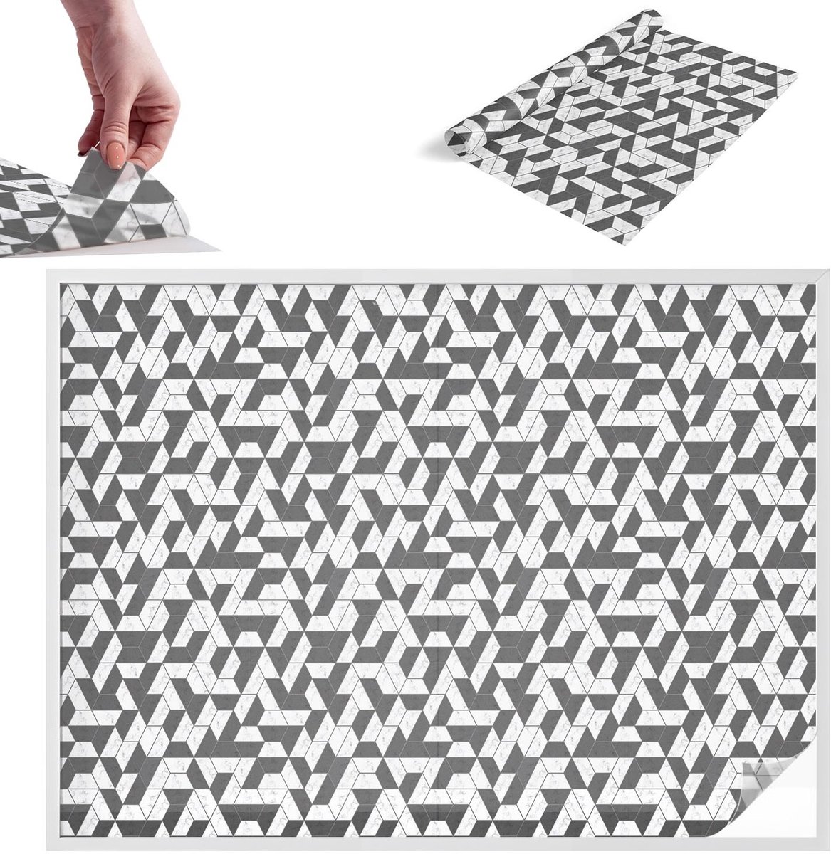 TULUP Raamfolie Anti inkijk - Geometrische illusies Melkglas Folie - 200x146 cm - Zwart Anti inkijk Raamfolie Glas in Lood - Zonwerende Raamfolie - Voor op kantoor, voor de hal, voor de woonkamer - Privacy Folie Raam Glas in Lood Zwart - Geometrische illusies