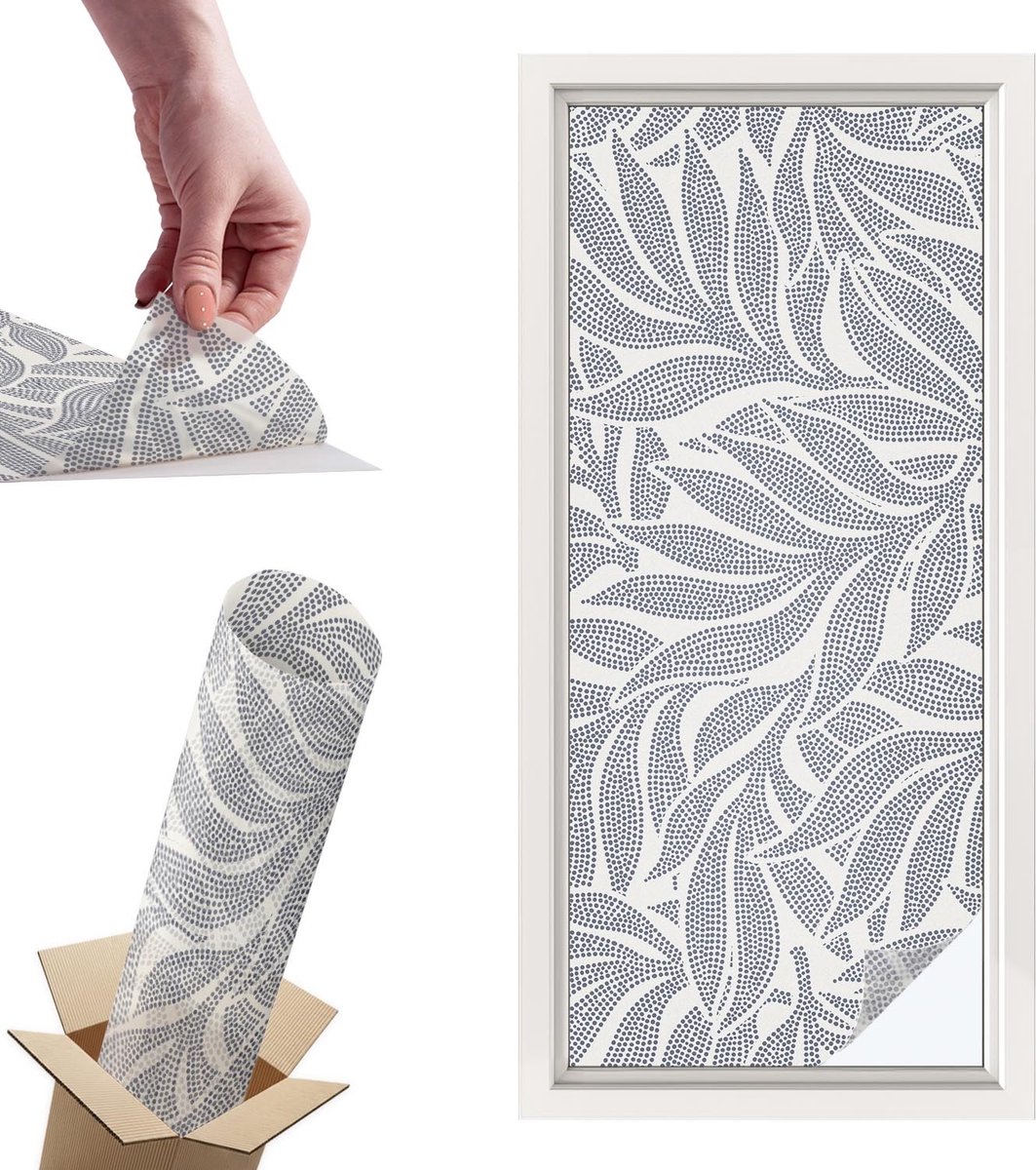 TULUP Raamfolie Anti inkijk - Bladdruppels Privacy Folie Raam - 50x116 cm - Grijs Anti inkijk Folie - Raamfolie Tegen inkijk Glas in Lood - Voor de woonkamer, slaapkamer en kantoor - Raamfolie Zonwering Grijs - Bladdruppels
