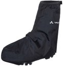 Zwarte fietshoezen met klittenbandsluiting en reflecterende details, VAUDE-logo.