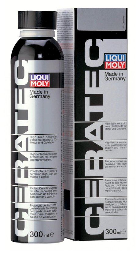 Liqui Moly Cera Tec fles van 300 ml met een zilveren etiket met de tekst "Made in Germany". De doos bevat dezelfde informatie.