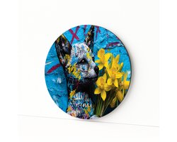 Vossenkop met narcissen - Wandkunst rond - Dibond muurcirkel - 40x40 cm