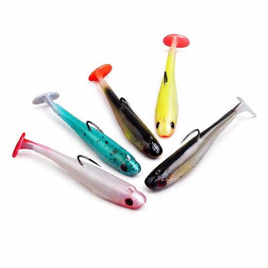 S&D | Set Softbait Jig / Shad – 5 pièces – 9 cm / 12,5 g – Tête plombée avec hameçon – Leurres Leurres des carnassiers Sandre, Brochet et Perche