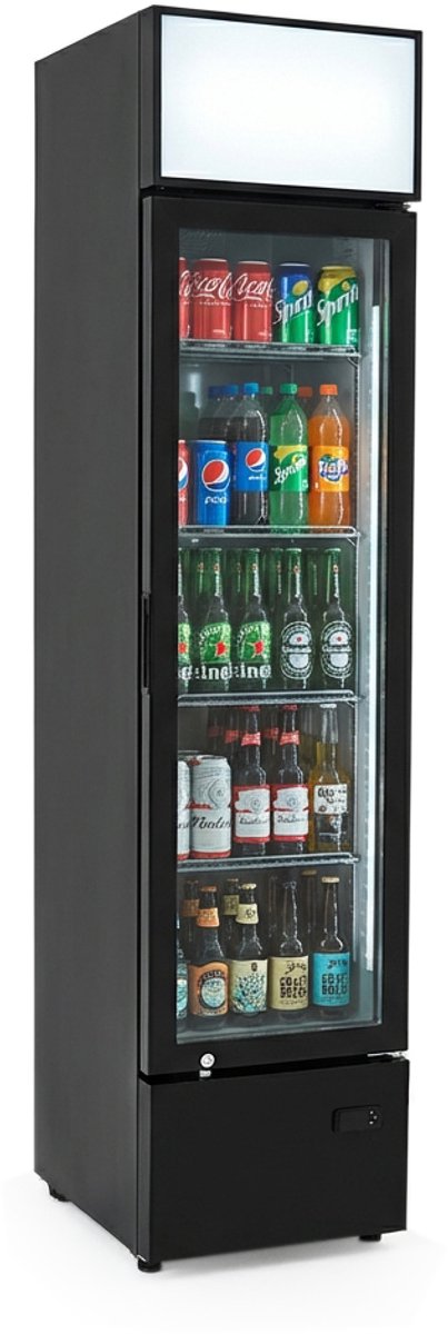 HCB® - Professionele Horeca Glasdeur koelkast - 1 deur - 160 liter - 230V - Koeling met glazen deur - Flessenkoelkast - Drankenkoelkast - 49x39.5x188.5 cm (DxBxH) - 73 kg - Frigo - 7948