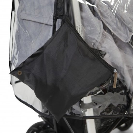 Zwarte opbergzak met rits voor kinderwagen regenhoes.