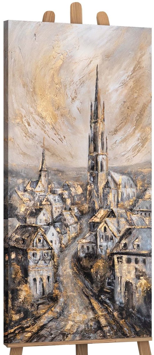 YS Canvas schilderij panoramisch 115x50 handgeschilderd oude kathedraal architectuur – YS-Art Gallery – Majestueuze wanddecoratie voor woonkamer – Modern schilderij voor hal